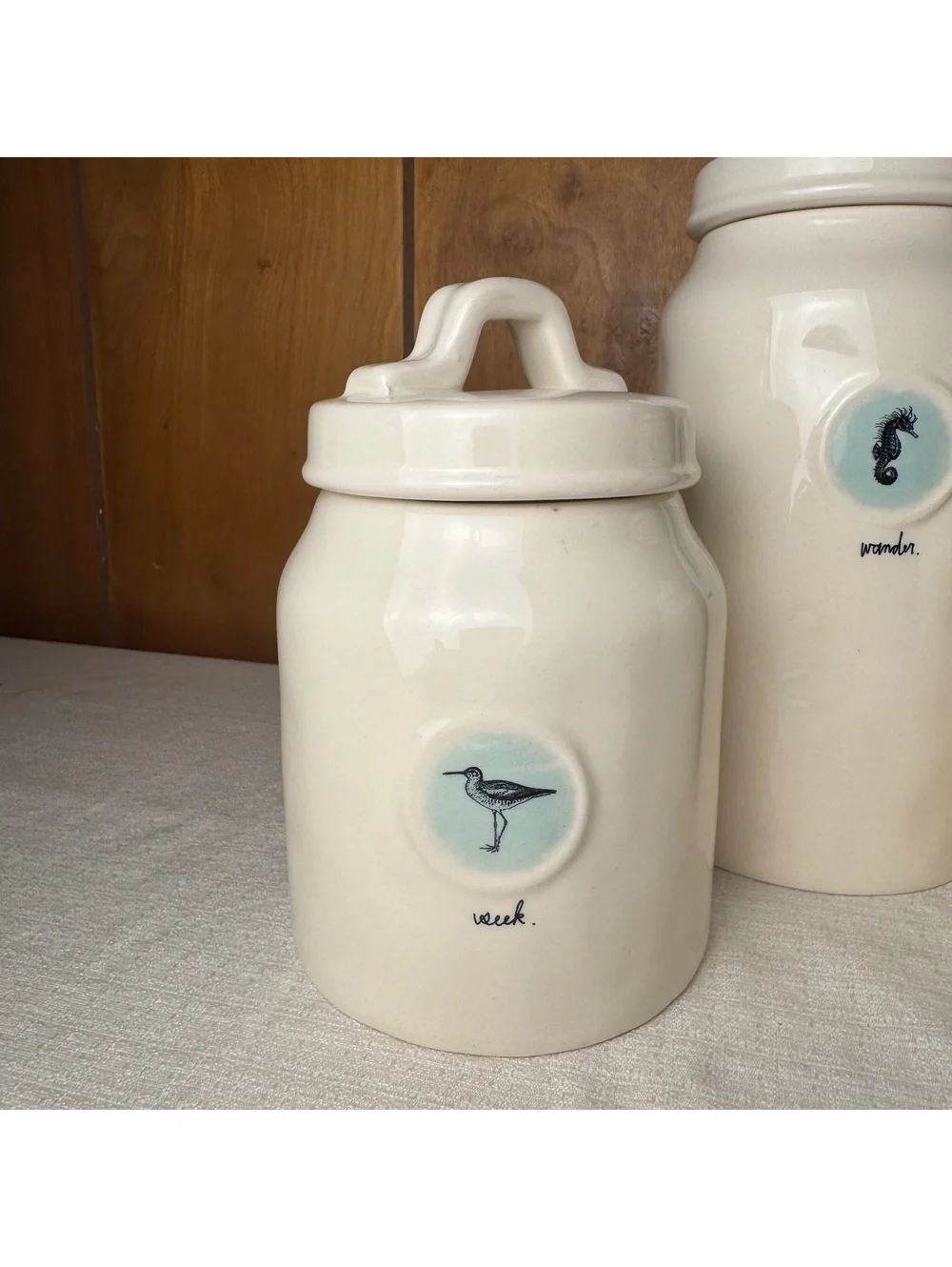 Rae Dunn Coastal Canister Set Seek Wander Discover Sea Life Rare Retired
